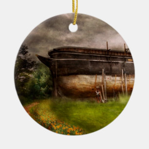 Boat - The construction of Noah's Ark Ceramic Tree Decoration