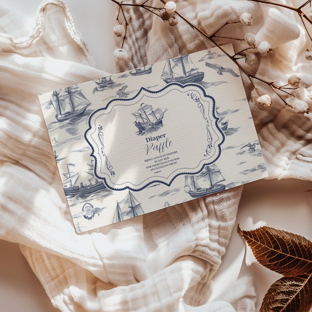 Boat  Toile Nautical Baby Shower  Diapper Raffle Enclosure Card (Creator Uploaded)