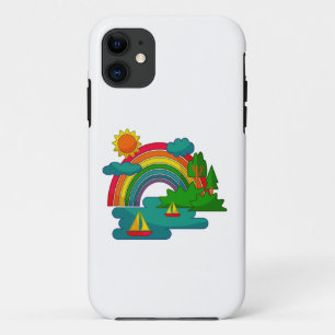 Boat travel landscape under sun clouds and rainbow Case-Mate iPhone case