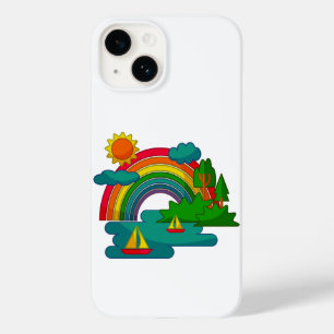 Boat travel landscape under sun clouds and rainbow Case-Mate iPhone 14 case