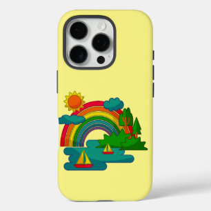 Boat travel landscape under sun clouds and rainbow iPhone 16 pro case