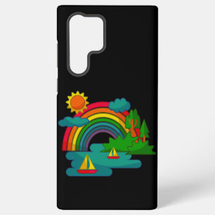 Boat travel landscape under sun clouds and rainbow samsung galaxy case