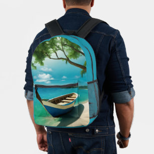Boat Tropical Sandy Beach Blue Sea Sky Backpack