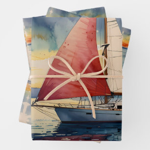 Boat watercolour on sea paint dripping wrapping paper sheet