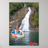 Boat & waterfall, Chile