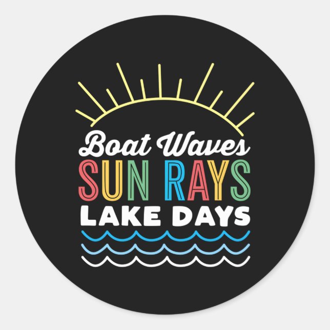 Boat Waves Sun Rays Lake Day Outdoor Classic Round Sticker (Front)