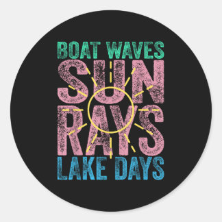 Boat Waves Sun Rays Lake Days Cute Retro 70s Summe Classic Round Sticker