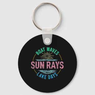 Boat Waves Sun Rays Lake Days Cute Retro 70s Summe Key Ring