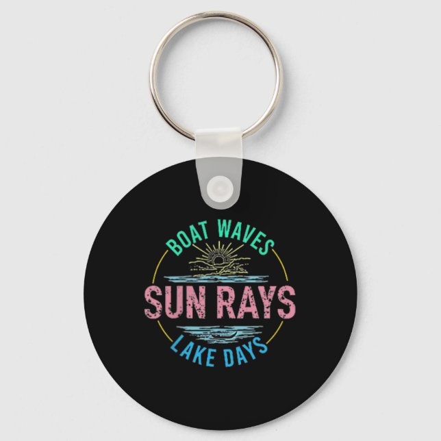 Boat Waves Sun Rays Lake Days Cute Retro 70s Summe Key Ring (Front)