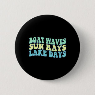 Boat Waves Sun Rays Lake Days Funny Retro Summer 6 Cm Round Badge