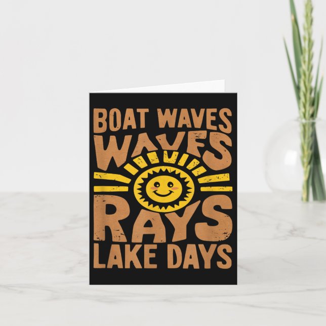 Boat Waves Sun Rays Lake Days Funny Retro Summer V Card (Front)
