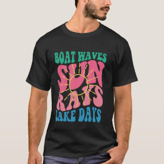 Boat Waves Sun Rays Lake Days Retro Groovy Summer T-Shirt