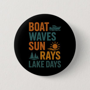Boat Waves Sun Rays Lake Days Retro Summer - Lake  6 Cm Round Badge