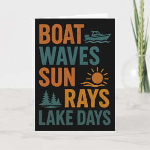 Boat Waves Sun Rays Lake Days Retro Summer - Lake  Card