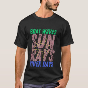 Boat Waves Sun Rays River Days Cute Retro Summer V T-Shirt