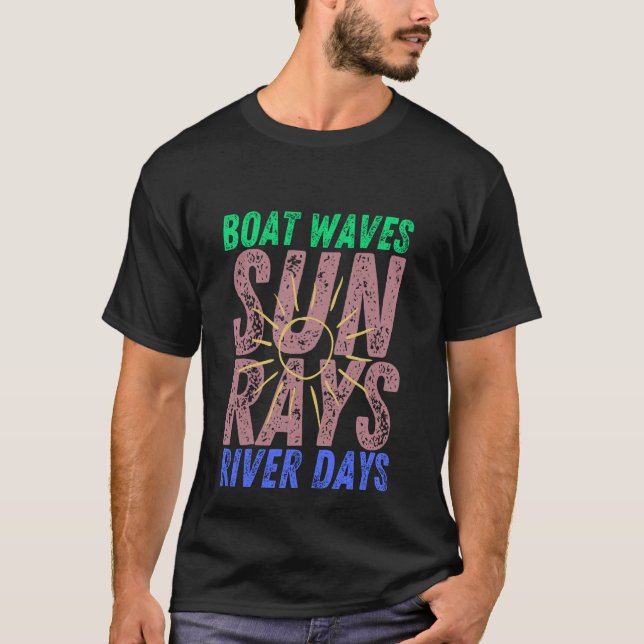 Boat Waves Sun Rays River Days Cute Retro Summer V T-Shirt (Front)