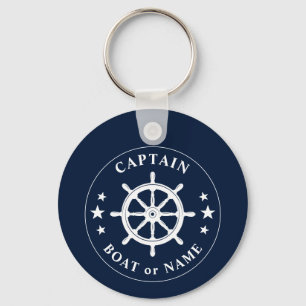 Boat Wheel Helm Stars Captain Name Photo Back Key Ring
