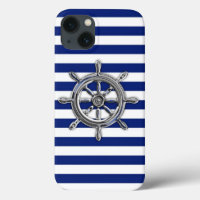 Boat Wheel on Nautical Stripes