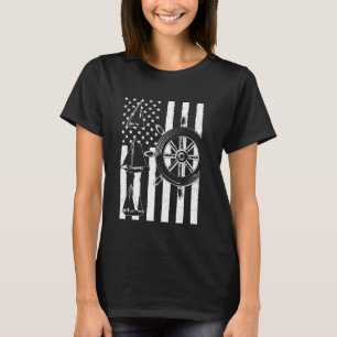 Boat Wheel Patriotic US American Flag Sailboat Sai T-Shirt