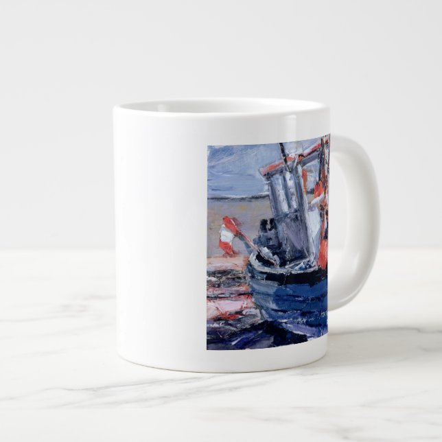 Boat with Red Buoy Large Coffee Mug (Front Right)