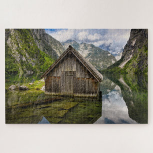 Boathouse in Obersee lake in Alps in Germany Jigsaw Puzzle
