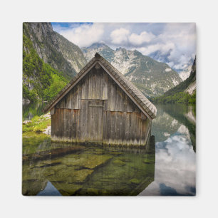 Boathouse in Obersee lake in Alps in Germany Magnet