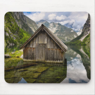 Boathouse in Obersee lake in Alps in Germany Mouse Pad