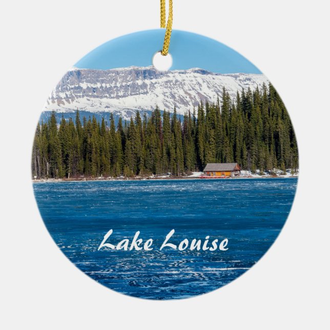 Boathouse next to Lake Louise - Banff, Canada Ceramic Tree Decoration (Front)
