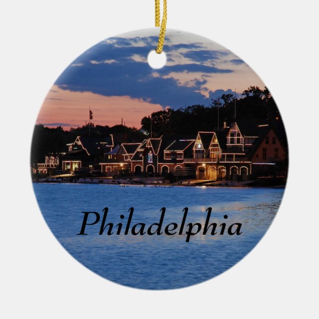 Boathouse Row dusk Ceramic Tree Decoration (Front)