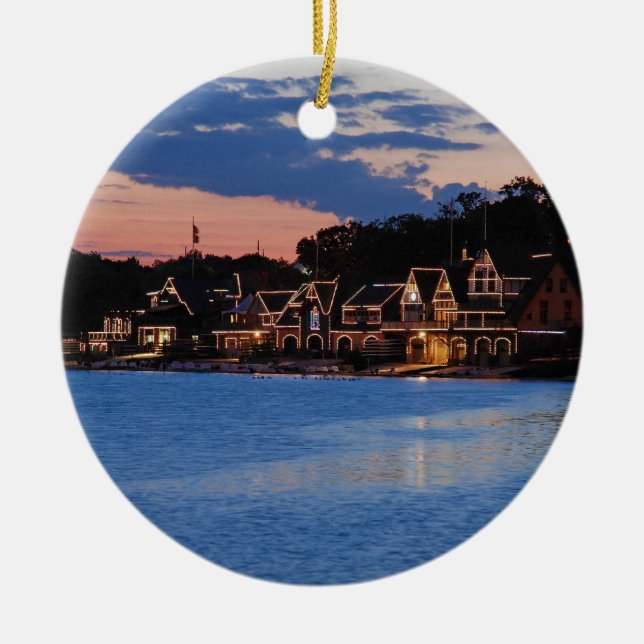 Boathouse Row dusk Ceramic Tree Decoration (Front)