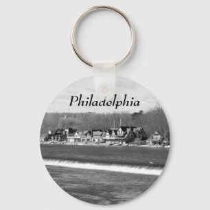 Boathouse Row winter b/w Key Ring