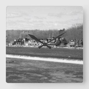 Boathouse Row winter b/w Square Wall Clock