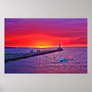Boating at Sunrise Poster