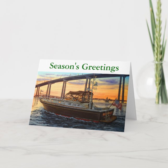 BOATING AT SUNSET,CORONADO BRIDGE HOLIDAY CARD (Front)