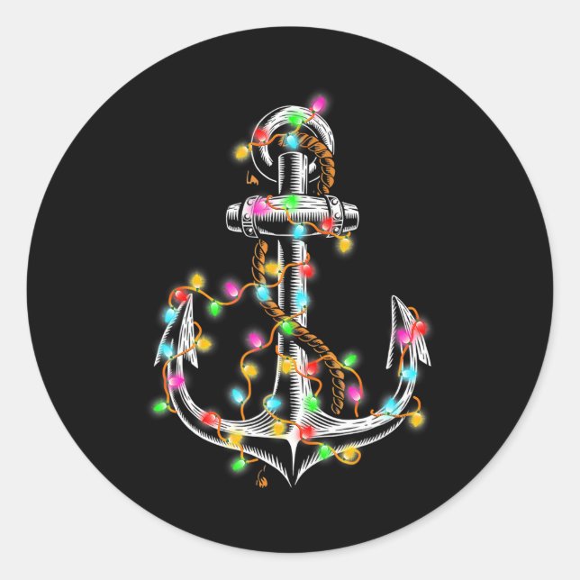 Boating Christmas Lights Anchor Santa Sailing Classic Round Sticker (Front)