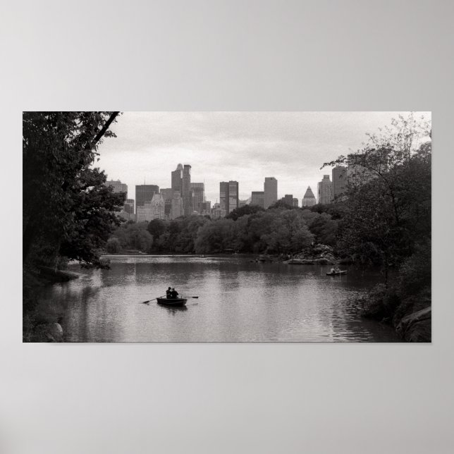 Boating in Central Park NYC Peaceful Black & White Poster (Front)