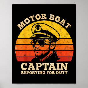 Boating motor boat captain pontoon lake boater poster