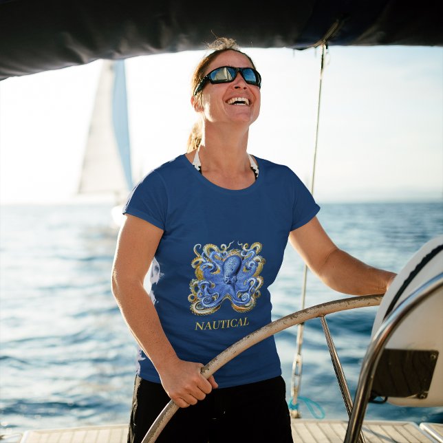 Boating Octopus Elegant Blue Personal  T-Shirt (Creator Uploaded)