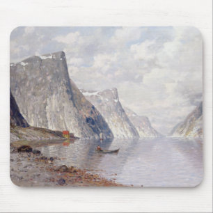Boating on a Norwegian Fjord (oil on canvas) Mouse Pad
