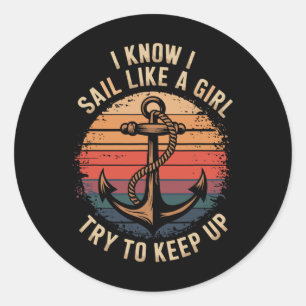 Boating Sailboat Captain And Sailing Boat Sailor  Classic Round Sticker