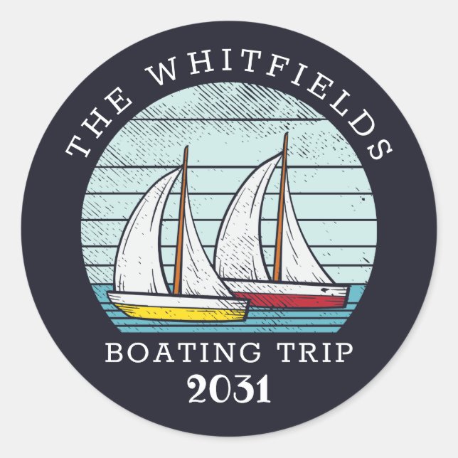 Boating Sailing Custom Family Summer Vacation Classic Round Sticker (Front)
