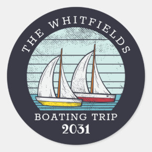 Boating Sailing Custom Family Summer Vacation Classic Round Sticker