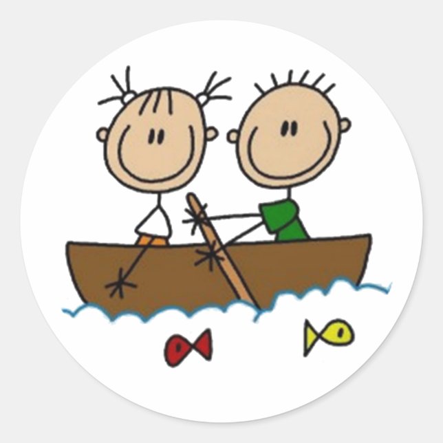 Boating Stick Figures Classic Round Sticker (Front)