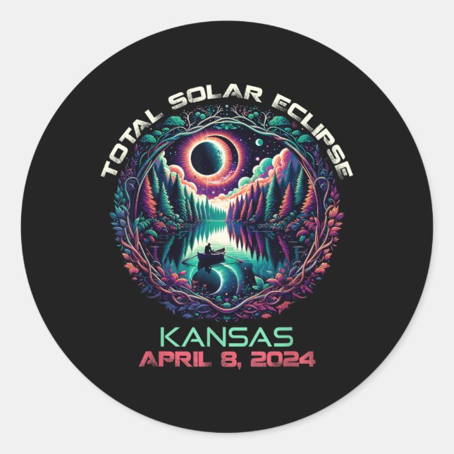 Boating Total Solar Eclipse Kansas KS 1 Classic Round Sticker (Front)