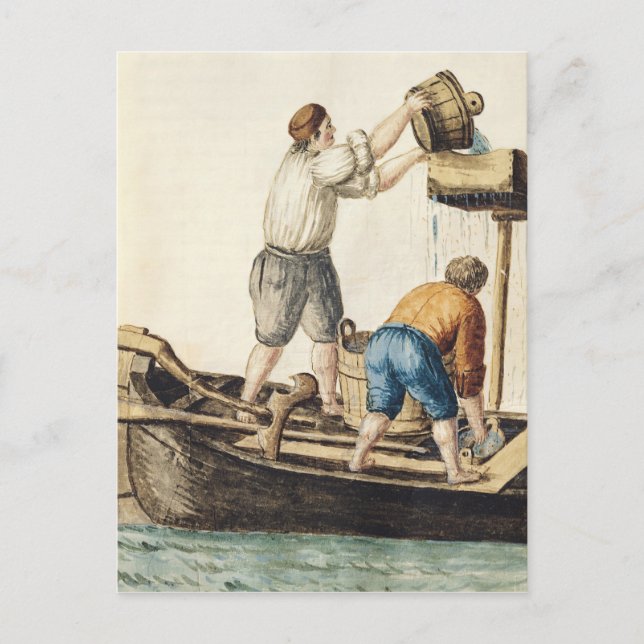 Boatmen Pouring Fresh Water into the Pipelines Postcard (Front)