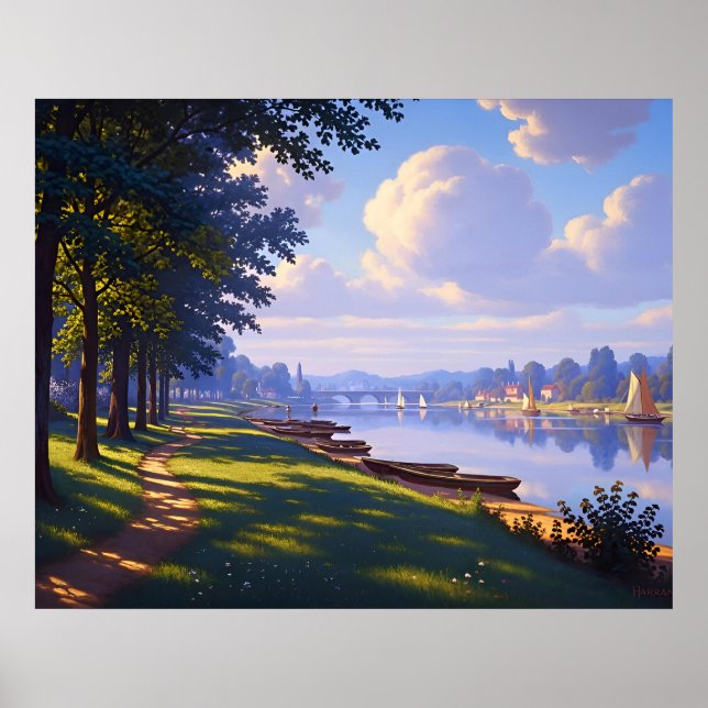 Boats Along the Quiet River Poster (Front)