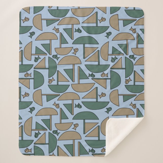 Boats and Fish Sherpa Blanket (Front)