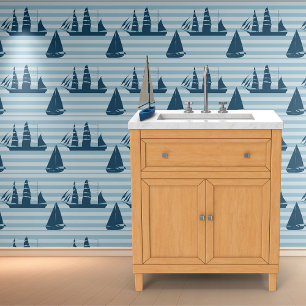 Boats and Horizontal Stripes Wallpaper
