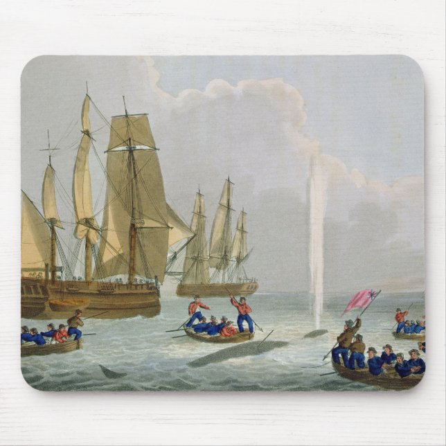 Boats Approaching a Whale, engraved by Matthew Dub Mouse Pad (Front)