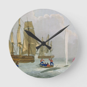 Boats Approaching a Whale, engraved by Matthew Dub Round Clock